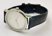 Movado Ultra Slim 2 Steel White Leather Strap Watch - Image 6
