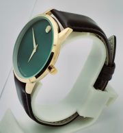 Movado Ultra Slim Green Dial Leather Strap Watch - Image 4