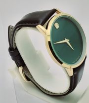 Movado Ultra Slim Green Dial Leather Strap Watch - Image 5