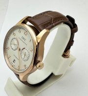I W C Portuguese Power Reserve Rose Gold White Dial Leather Strap Swiss Automatic Watch - Image 4