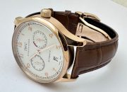 I W C Portuguese Power Reserve Rose Gold White Dial Leather Strap Swiss Automatic Watch - Image 6