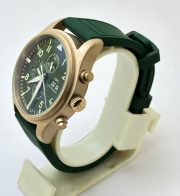 I W C Pilot Chronograph Day-Date Rose Gold Green Rubber Strap Watch - Image 4