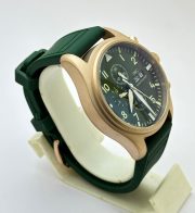 I W C Pilot Chronograph Day-Date Rose Gold Green Rubber Strap Watch - Image 5
