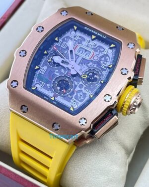 Richard Mille RM11 Rose Gold Yellow Rubber Strap Swiss Automatic Watch