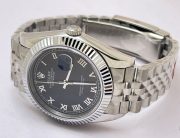 Rolex Date-Just Roman Mark Black Steel Swiss ETA Automatic 2836 Valjoux Movement Watch - Image 6