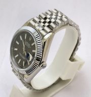 Rolex Date-Just Stick Mark Black Steel Swiss ETA Automatic 2836 Valjoux Movement Watch - Image 4