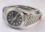 Rolex Date-Just Stick Mark Black Steel Swiss ETA Automatic 2836 Valjoux Movement Watch - Image 6