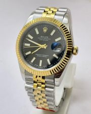Rolex Date-Just Stick Mark Black Dual Tone Swiss ETA Automatic 2836 Valjoux Movement Watch - Image 3