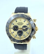 Rolex Daytona Golden Dial Black Rubber Strap Swiss Automatic Watch - Image 3
