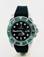 Rolex Submariner Black Dial Green Ceramic Bezel Rubber Strap Swiss Automatic Watch - Image 3