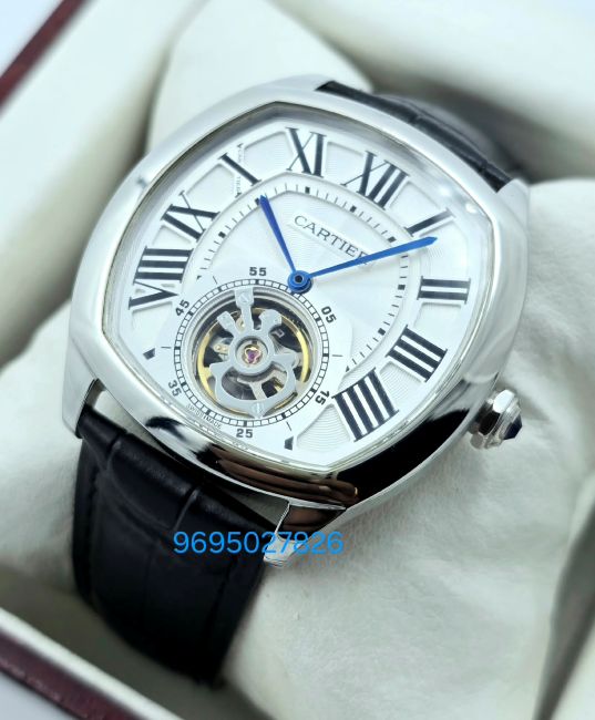 cartier-drive-de-tourbillon-white-steel-letaher-strap-automatic-watch (1) Cartier Drive De Tourbillon White Steel Letahe