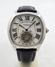 Cartier Drive De Tourbillon White Steel Letaher Strap Automatic Watch - Image 3