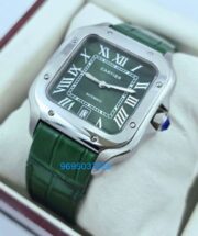 Cartier Santos 100 Green Leather Strap Swiss Automatic Watch