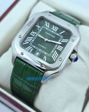 Cartier Santos 100 Green Leather Strap Swiss Automatic Watch