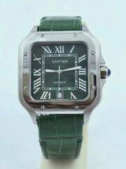 Cartier Santos 100 Green Leather Strap Swiss Automatic Watch - Image 3
